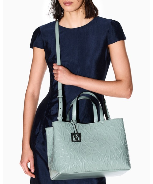 【極美品】アルマーニエクスチェンジ オールオーバーエンボスロゴ ハンドバッグ ARMANI EXCHANGE ハンドバッグ 「A|X アルマーニ エクスチェンジ