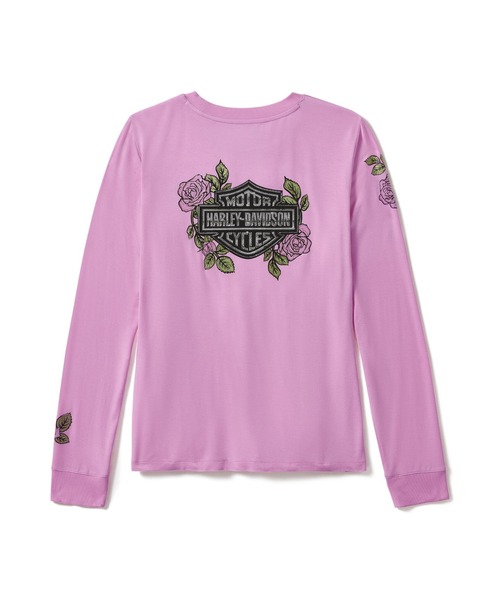 新品タグ付きROUGH AND SWELL RS TOUR ピンクシャツ長袖 Harley Davidson tシャツ ローズ＆ソーン・ブリング・ロング