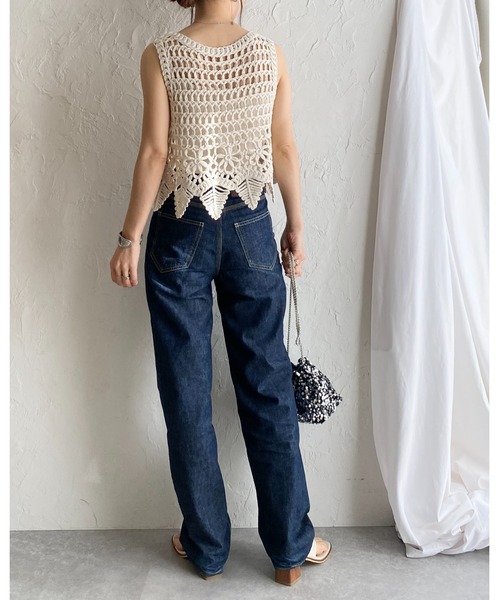 ベスト ジレ ダブルクロスBACK釦ビスチェ レディース She's Closet ベスト ジレ 綿100％ショート丈かぎ編みクロシェ