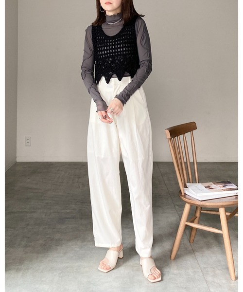 She's Closet ベスト ジレ 綿100％ショート丈かぎ編みクロシェ