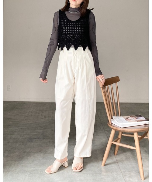 ベスト ジレ tiered lace ビスチェ レディース She's Closet ベスト ジレ 2WAYショート丈深Vネック花柄刺繍