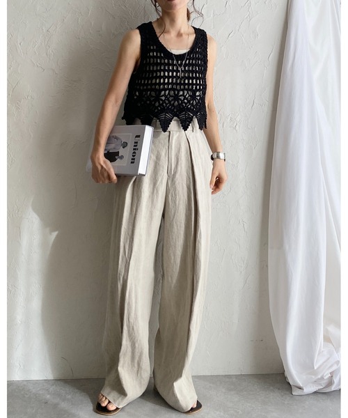 She's Closet ベスト ジレ 綿100％ショート丈かぎ編みクロシェ