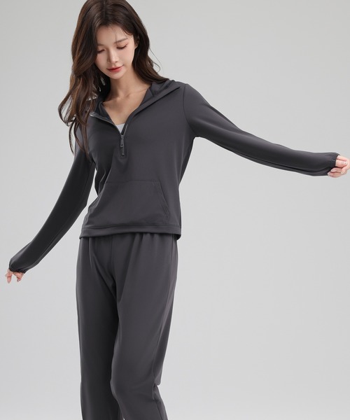 HYS SHOP レギンス スパッツ レディース 長袖2WAYハーフジップ