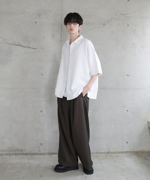 シャツ 総柄ジャガードワイドドレープ半袖シャツ メンズ レディース