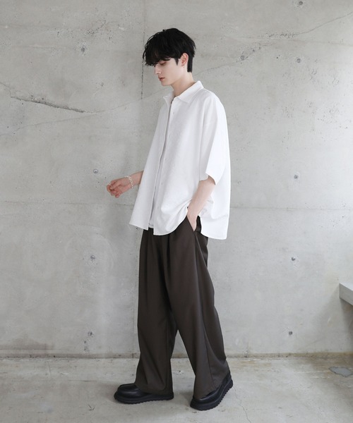 シャツ 総柄ジャガードワイドドレープ半袖シャツ メンズ レディース