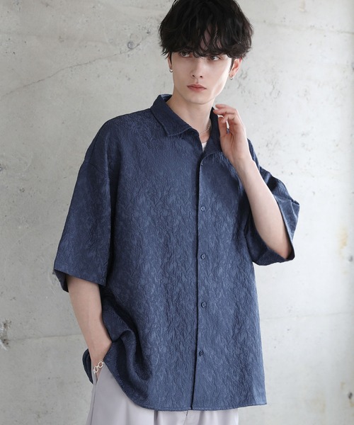 韓国ファッション トレンド シャツ 半袖 無地 ジャガード Amazon.co.jp: サテンシャツ ドレスシャツ スキッパー 花柄 薔薇