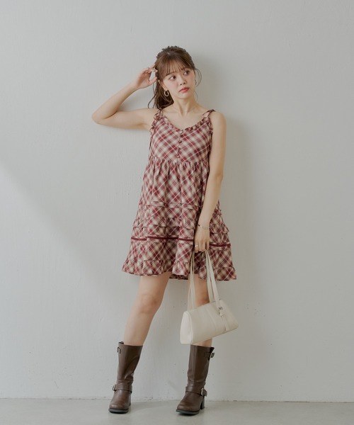 Chico ワンピース 「WEB限定追加」肩リボンコットンレースフリル