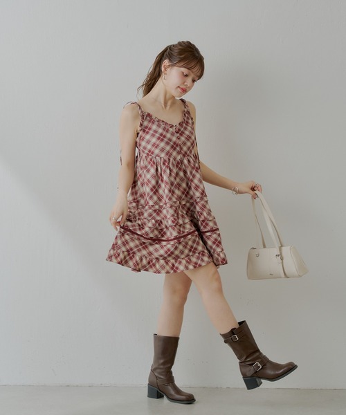 Chico ワンピース 「WEB限定追加」肩リボンコットンレースフリル