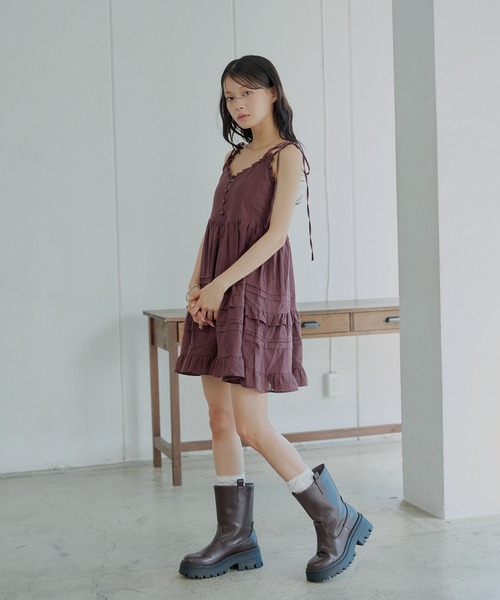 Chico ワンピース 「WEB限定追加」肩リボンコットンレースフリル