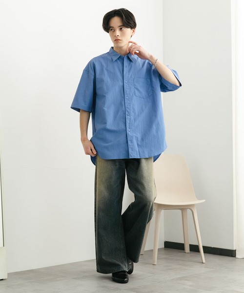 overE コットンカジュアルシャツ(レギュラー) ブルー コットンブロードオーバーシャツ|allureville OFFICIAL SITE / ONLINE