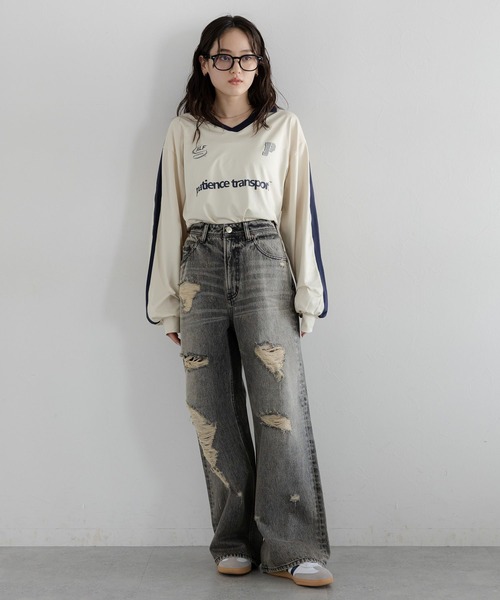 [RAGEBLUE] повреждение обработка Denim брюки LARGE голубой женский 
