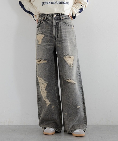 [RAGEBLUE] повреждение обработка Denim брюки LARGE голубой женский 