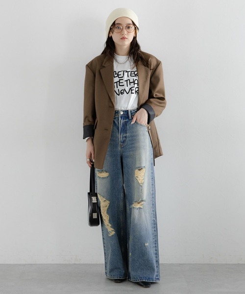 [RAGEBLUE] повреждение обработка Denim брюки LARGE голубой женский 