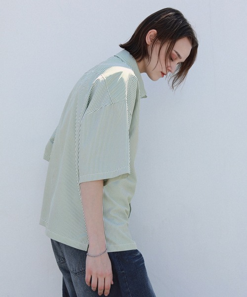 ROCHEM シャツ ルーズシルエット短丈ストライプシャツ メンズ