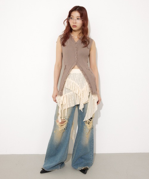 SLY ダメージ ジャストウエスト フレア パンツ シー SLY（スライ）の「DAMAGE J/W FLARE PT-C ダメージ ジャスト