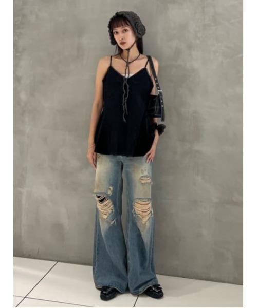 SLY 美品ダメージ ジャストウエスト フレア パンツ シー DAMAGE J/W FLARE PT-C ダメージ ジャストウエスト フレア