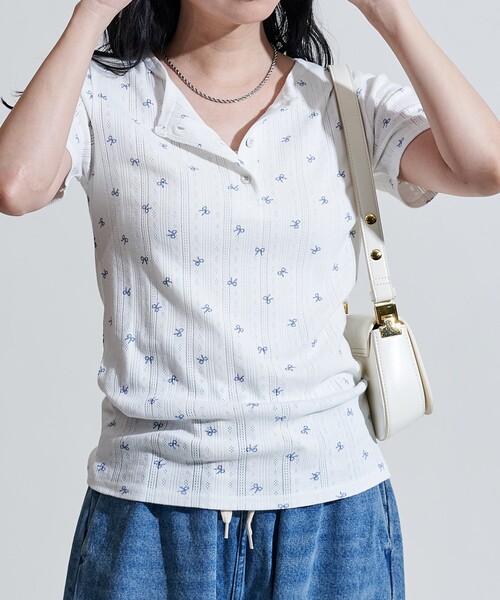 FREAK'S STORE（フリークスストア） tシャツ リボン柄 針抜きフライス