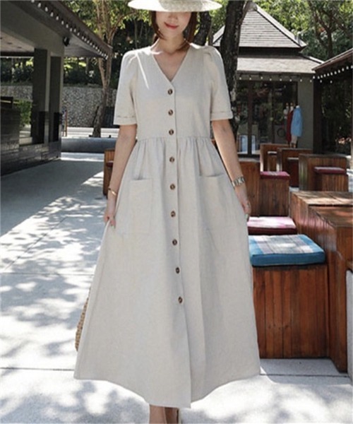 「Dream garden」 半袖ワンピース M ベージュ レディース_画像2