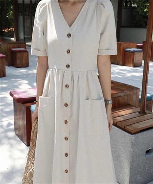 「Dream garden」 半袖ワンピース M ベージュ レディース_画像4