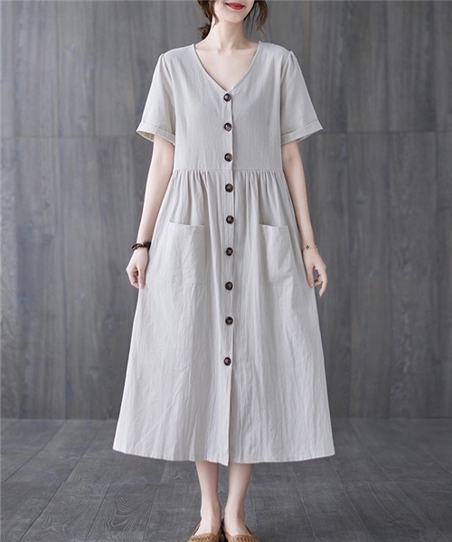 「Dream garden」 半袖ワンピース M ベージュ レディース_画像9