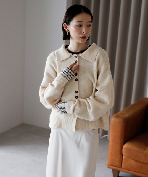 amini カーディガン 「2025 AW」襟付きポロニットカーディガン