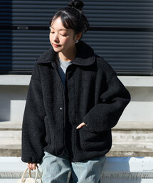 AD2008 丸襟ウールジャケット ラウンドカラー 黒 ショート 短丈 FREAK'S STORE（フリークスストア） ブルゾン アウター 丸襟 カット