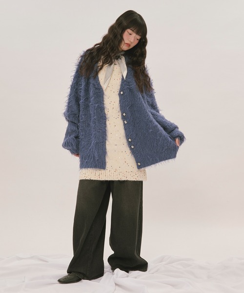 loin nuit カーディガン mix color shaggy cardigan / ミックスカラー