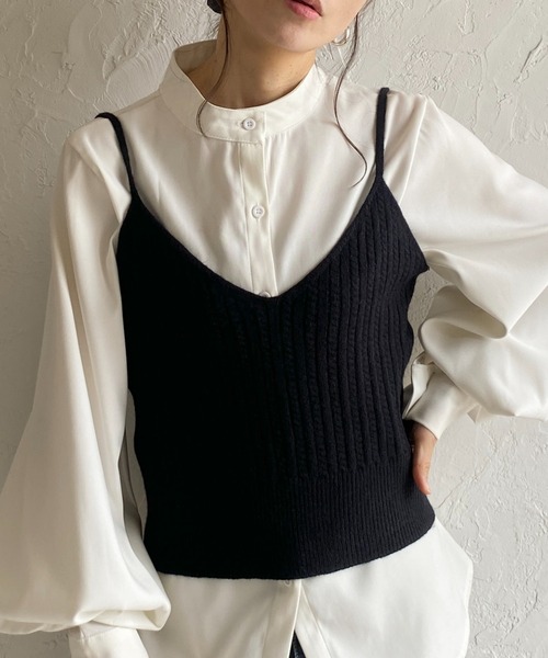 She's Closet ベスト ジレ ショート丈クロップドVネックミニケーブル