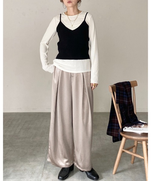 She's Closet ベスト ジレ ショート丈クロップドVネックミニケーブル