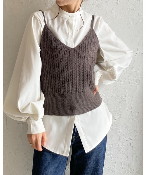 She's Closet ベスト ジレ ショート丈クロップドVネックミニケーブル