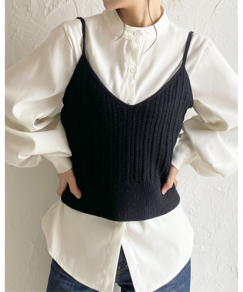 pp closet・ベスト・ビンテージイタリアンジレ She's Closet ベスト ジレ ショート丈クロップドVネックミニケーブル
