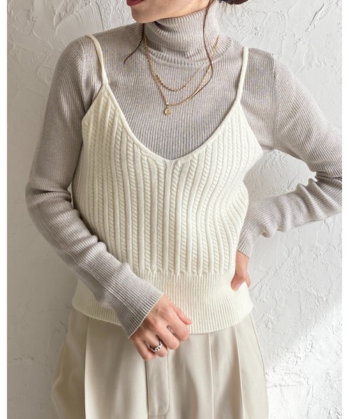 She's Closet ベスト ジレ ショート丈クロップドVネックミニケーブル