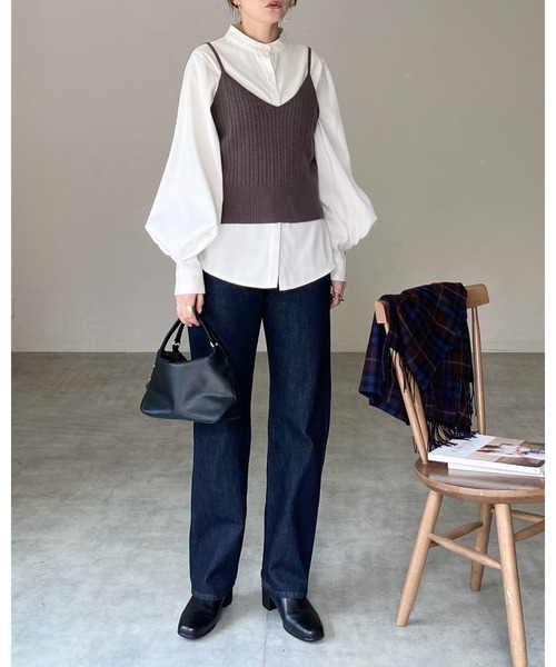 She's Closet ベスト ジレ ショート丈クロップドVネックミニケーブル