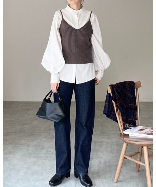 She's Closet ベスト ジレ ショート丈クロップドVネックミニケーブル