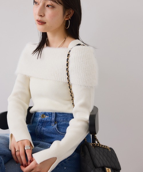 VIS（ビス） ニット セーター フェザーヤーンオフショルもちもち