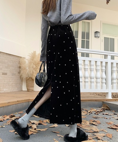 Diosfront スカート バックスリットドット柄ベロアスカート : ZOZOTOWN
