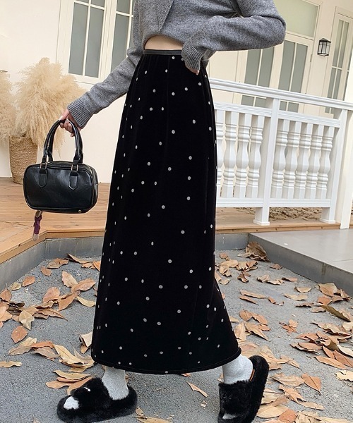 Diosfront スカート バックスリットドット柄ベロアスカート : ZOZOTOWN