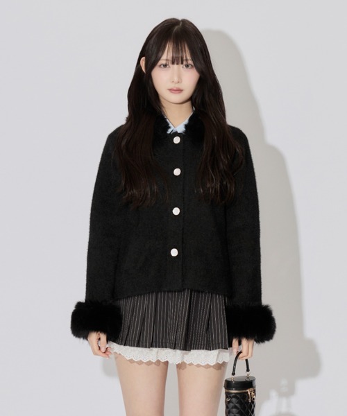 ALLuRing ChaRm ムートンコート ボアコート Fur collar knit cardigan