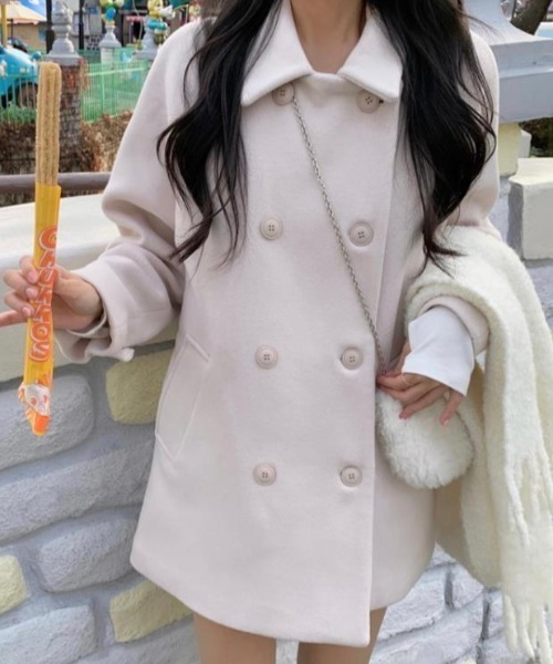 ピーコート pコート ダブルバックルに襟付きコート レディース