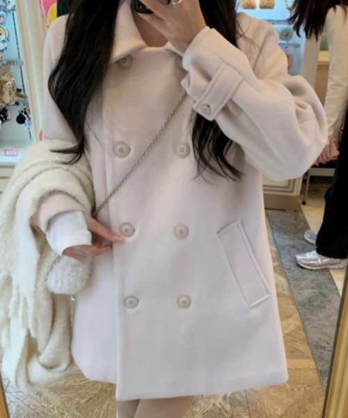 ピーコート pコート ダブルバックルに襟付きコート レディース