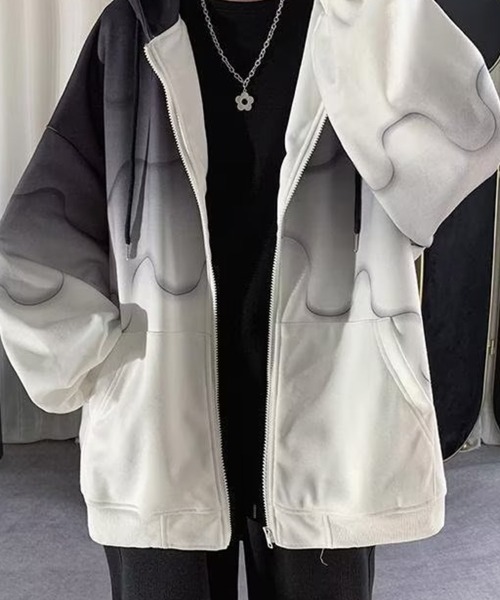 グラデーション フード付きパーカー KELVIN パーカー Gradation Two Tone Zip Hoodie グラデーション