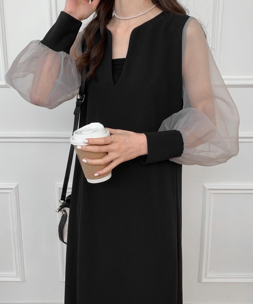 「ECLIN」 長袖ワンピース M ベージュ レディース_画像3