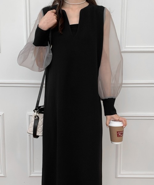 「ECLIN」 長袖ワンピース M ベージュ レディース_画像4