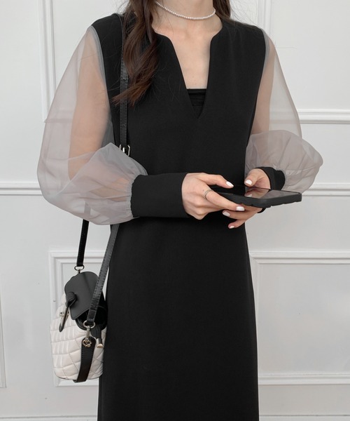 「ECLIN」 長袖ワンピース M ベージュ レディース_画像5