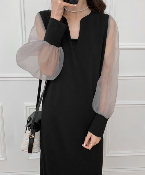「ECLIN」 長袖ワンピース M ベージュ レディース_画像6