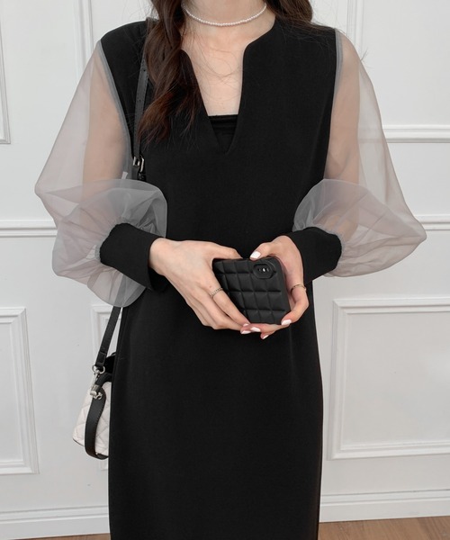 「ECLIN」 長袖ワンピース M ベージュ レディース_画像8