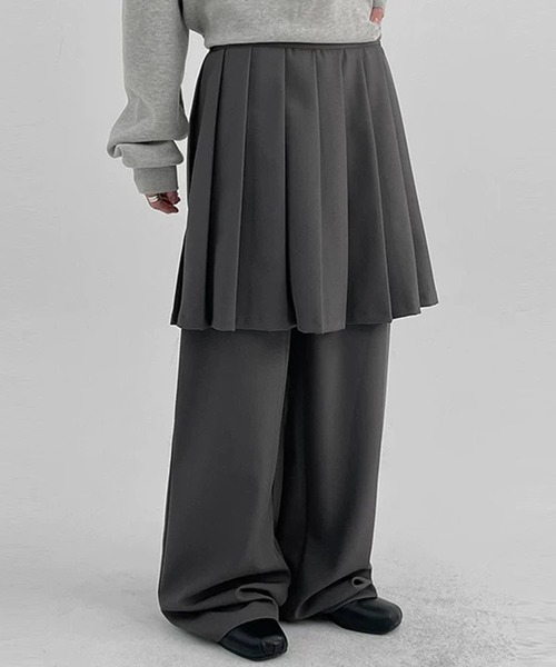 ワイドパンツ パンツ コンブレイヤードプリーツスカートパンツ