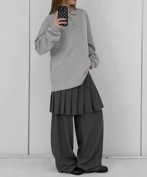 ワイドパンツ パンツ コンブレイヤードプリーツスカートパンツ