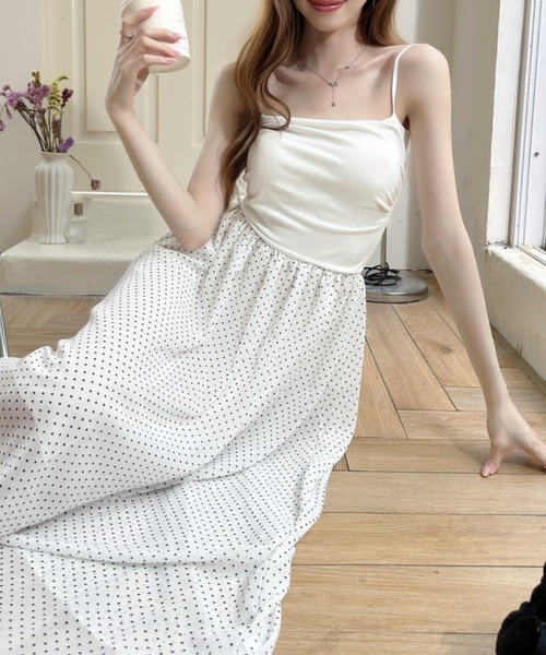 (Anna中) まとめ売り価格 8/9 Ada. ワンピース アソート展開 無地/ドット カップ付き サイドギャザー