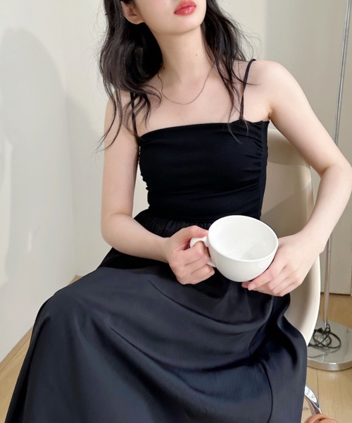 Ada. ワンピース アソート展開 無地/ドット カップ付き サイドギャザー
